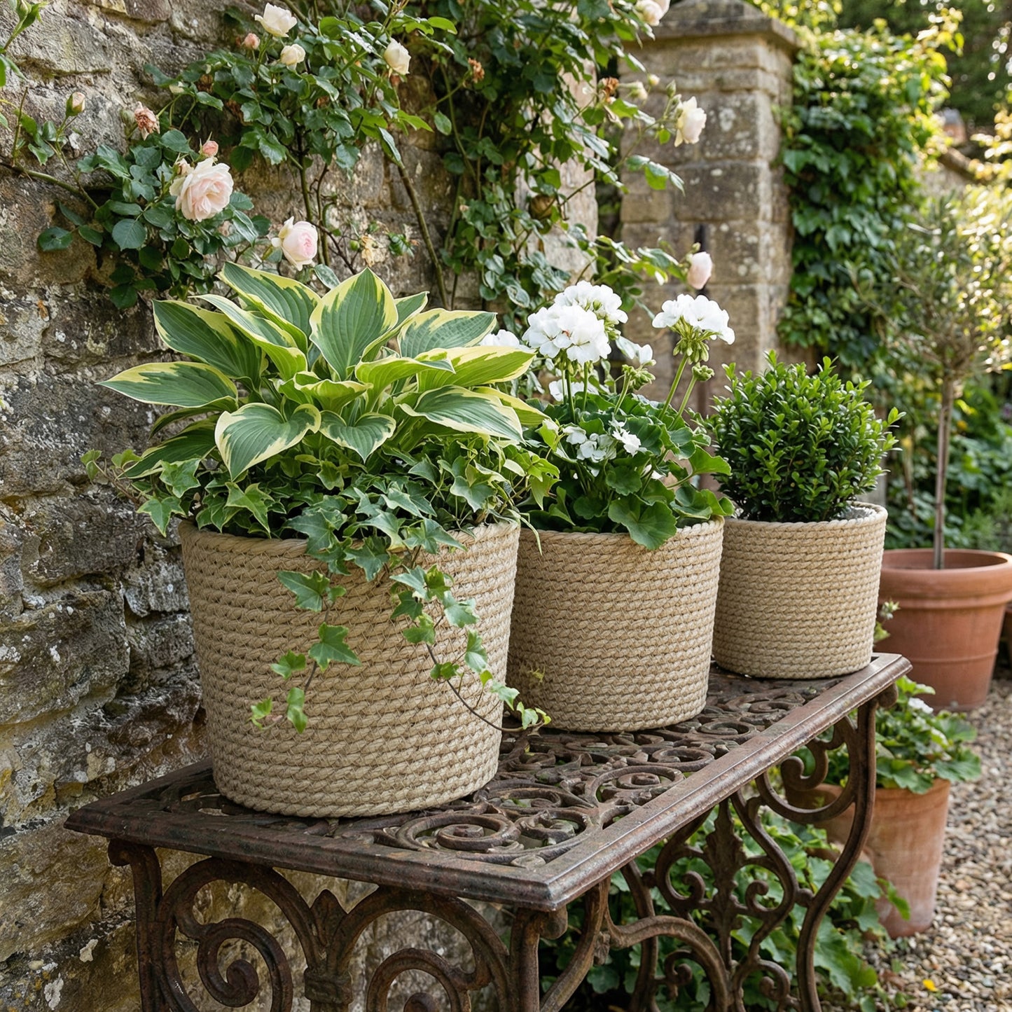 Set of 3 Handwoven Seagrass Plant Pots | Plastic Inner Liner | Lightweight | Bohemian Style | S M L Sizes | Indoor & Outdoor | Patio Balcony & Living Areas | Natural