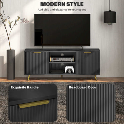 Modern TV Stand Cabinet for TVs up to 55", TV Unit with 2 Open Shelves and 2 Cabinets, w/ Cable Management for Living Room, Black