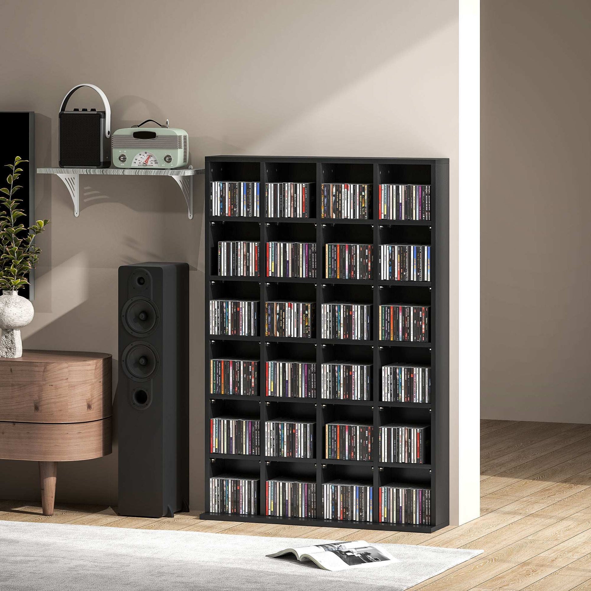 CD Storage Unit with Adjustable Shelves, 89 x 130.5 cm, Black