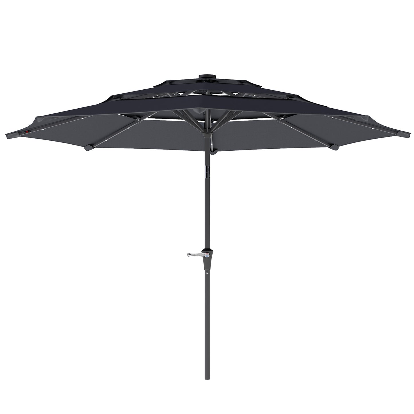 Outsunny 3-Tier Garden Parasol with Solar LED Lights, UPF 30+, Tilt Mechanism & Crank Handle, for Market Terrace, Dark Grey