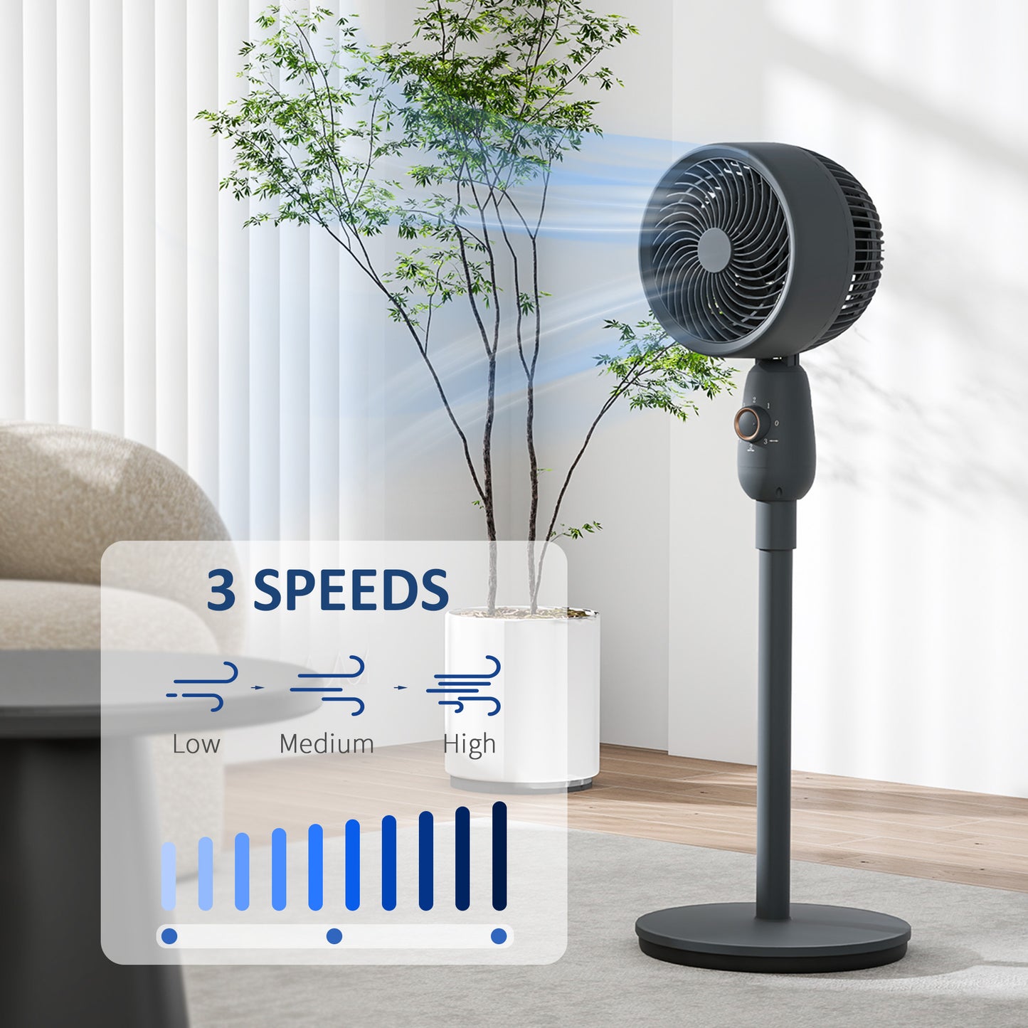 Pedestal Fan, Powerful Air Circulator, 12 Inch Floor Standing Fan with 3 Speed Settings, Oscillating Function for Bedroom, Home and Office
