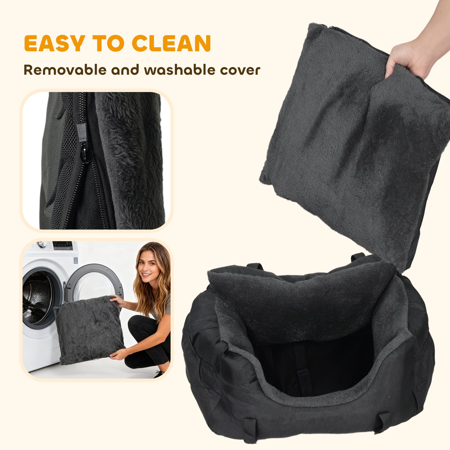 PawHut Dog Car Seat for Small Dogs with Fixed Buckle, Safety Leash, Washable Cover, 58 x 45 x 28 cm, Black