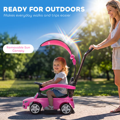 Mercedes Licensed 3-in-1 Kids Ride-On Push Car | Canopy | Guardrails | Steering Wheel Horn & Music | Under-Seat Storage | PP & Steel | 25kg | Ages 12-36 Months | 83x40x90cm | Pink / White / Black