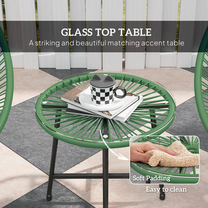 3 Piece Acapulco Style Rattan Bistro Set | 2 Oval Chairs | Tempered Glass Coffee Table | PE Rattan | Powder Coated Steel | 120kg | Green