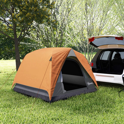 3-4 Person Camping Tent, Easy Set Up Waterproof Dome Tent with Sewn-in Groundsheet, Mesh Windows, Pocket and Hook for Camping, Orange & Grey