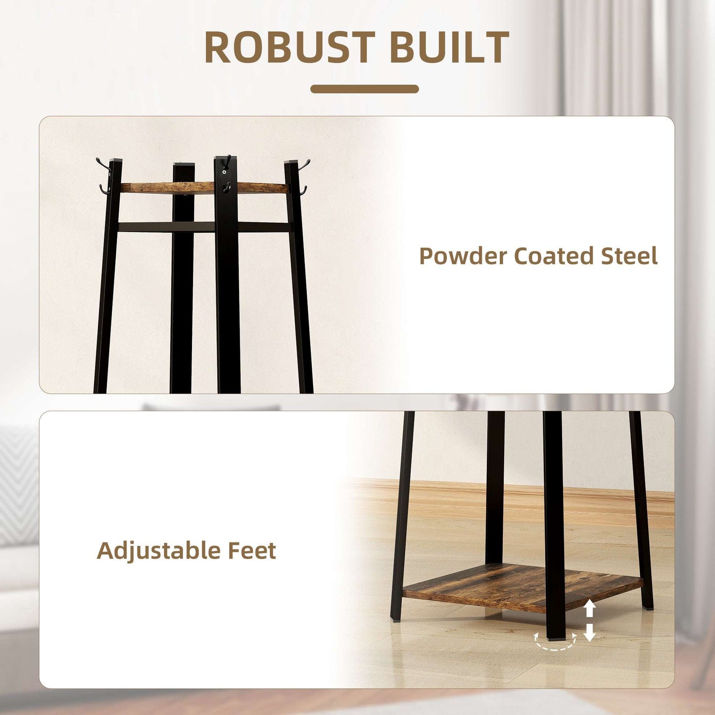 Compact Freestanding Coat Rack -  Black/Brown