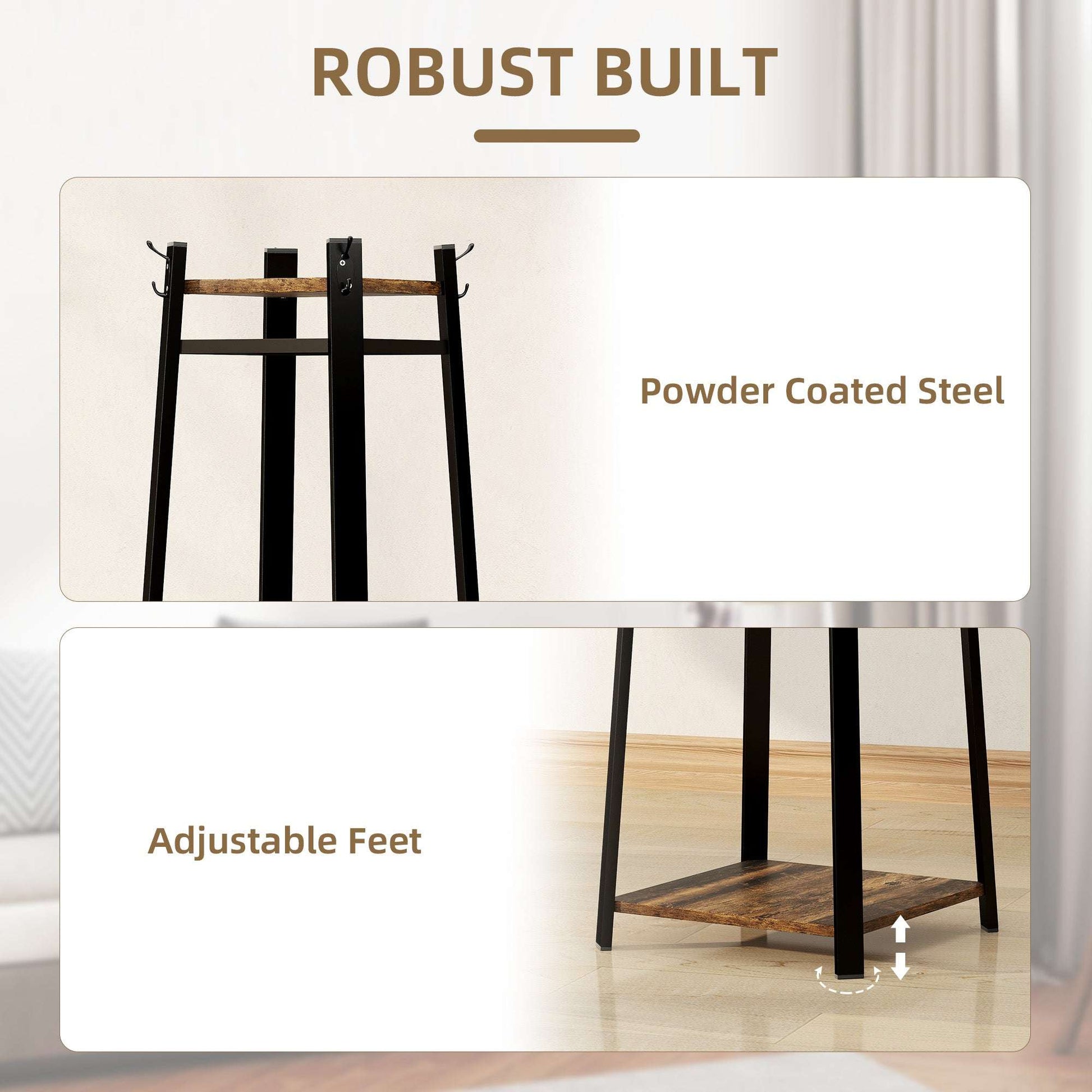Compact Freestanding Coat Rack -  Black/Brown