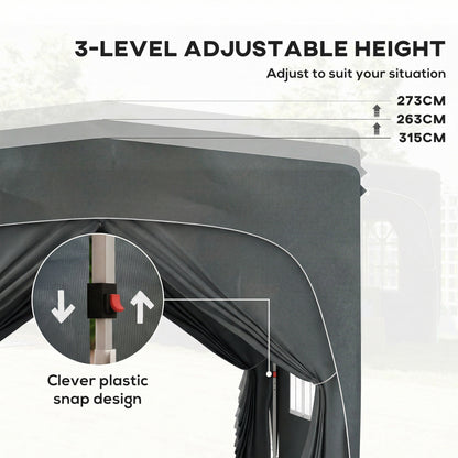3x3m Pop Up Gazebo Shelter | UPF50+ Oxford Fabric Canopy | Dual Doors & 2 Windows | 8 Drain Holes | 3 Height Settings | Windproof Level 4-5 | Snow Rated | Guy Ropes & Ground Stakes | Carry Bag | Dark Grey
