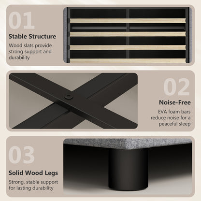 3ft Single Bed Frame with Headboard, Platform Bed Frame with Hydraulic Storage, LED Lights and Charging Station, Grey