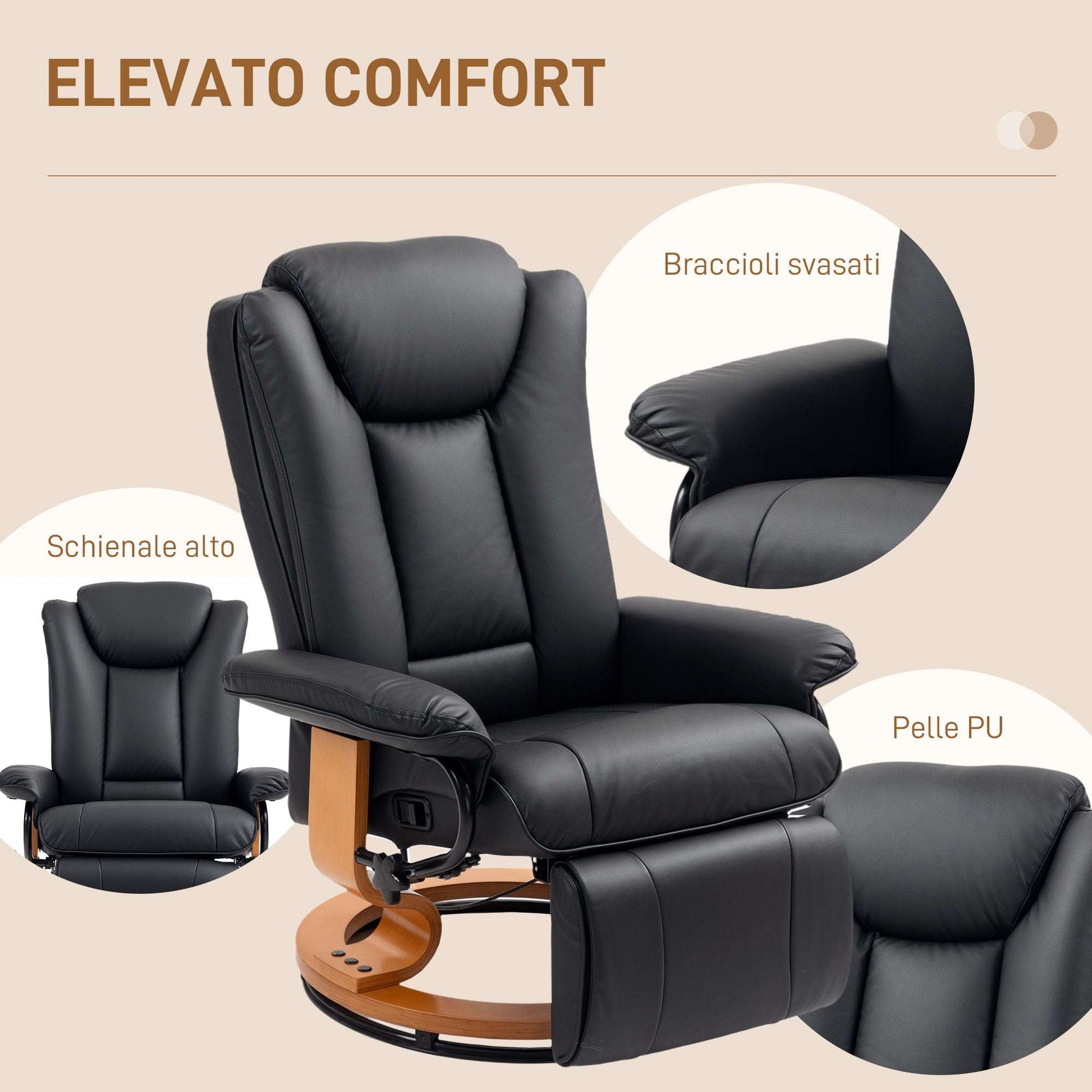 Stylish Faux Leather Recliner Chair - Black