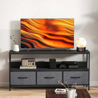 TV Stand Cabinet with 3 Foldable Drawers - Black