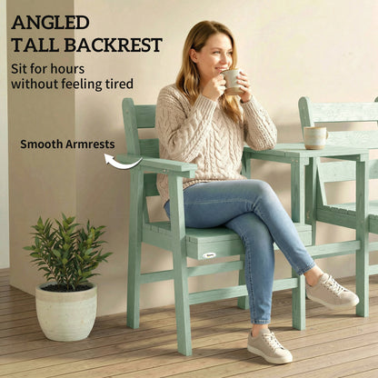Jack & Jill Garden Loveseat | Embossed Fir Wood | Integrated Centre Table | Angled Backrest & Smooth Armrests | Slatted Quick-Drain Design | 300kg Total Capacity | 149x67x94cm | Green