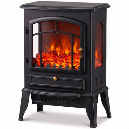 3-Sided Electric Fireplace Stove Heater | 1000/2000W Freestanding 3D Flame Effect with 10-35°C Thermostat | 15-30 m² | Brown, Grey or Black