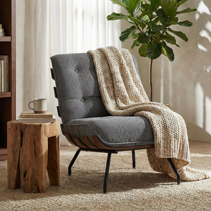 Accent Chair & Reading Chair | 15cm Pocket Spring Cushions | Button-Tufted | Linen-Look Fabric | Removable Cushions | 120kg | Dark Grey