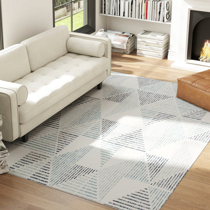 Modern Geometric Area Rug | Machine Washable | 100% Polyester Plush | TPR Non-Slip Backing | 290x200cm | Multi-Coloured Mixed Grey | Living Room Bedroom Dining Room Home Office