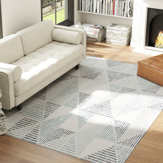 Modern Geometric Area Rug | Machine Washable | 100% Polyester Plush | TPR Non-Slip Backing | 290x200cm | Multi-Coloured Mixed Grey | Living Room Bedroom Dining Room Home Office