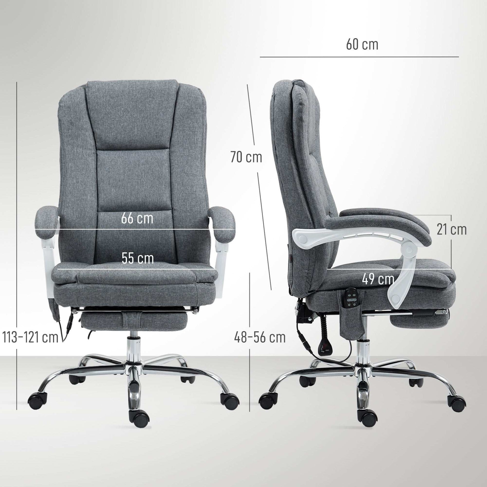 Executive Office Chair with 8-point Massage and Heat, Fabric Computer Desk Chair with Reclining Backrest, Height , Footrest, Remote, for Home, Grey