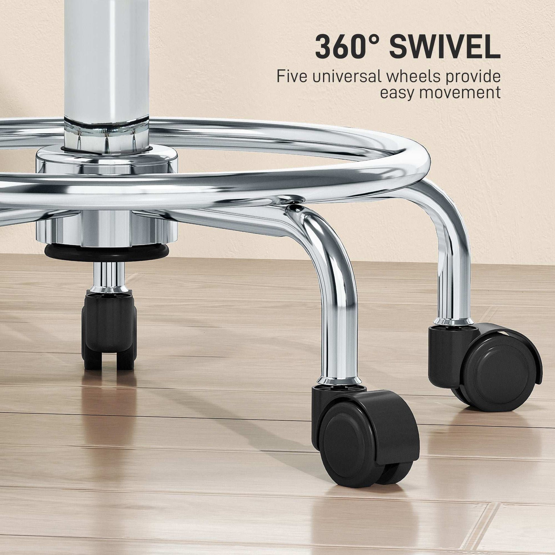 Adjustable PU Leather Rolling Stool - Black