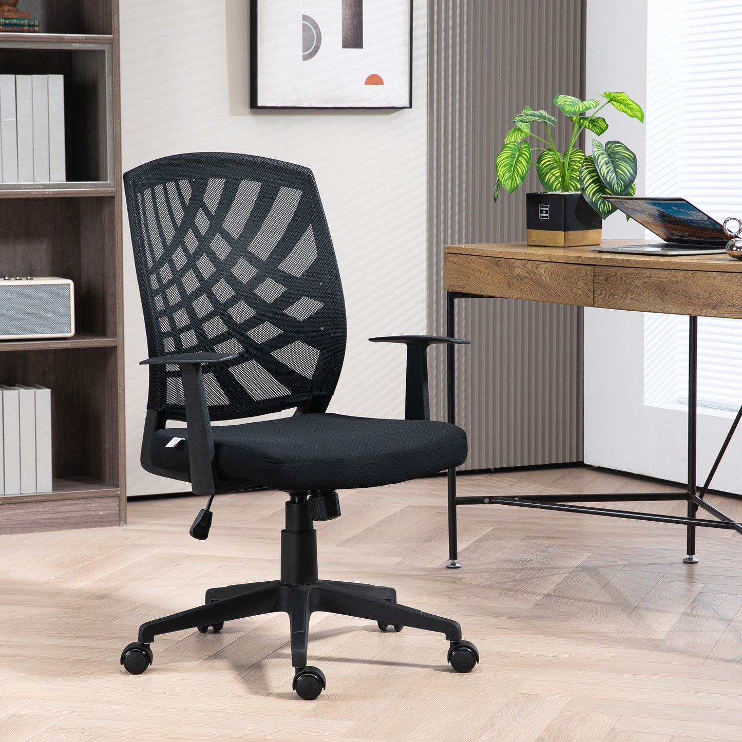 Ergonomic Office Chair, Height Adjustable Mesh Chair, Desk Chair with Swivel Wheels for Home Office, Black