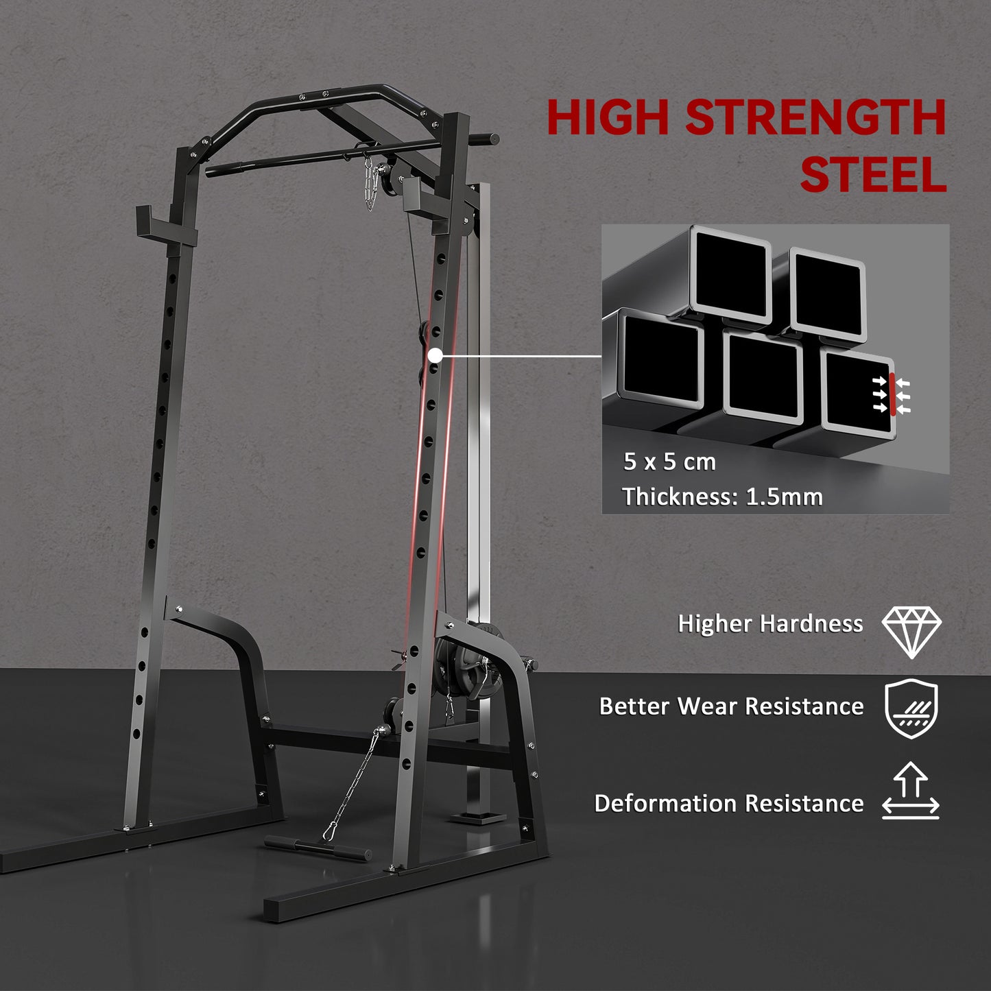 SPORTNOW Power Cage Rack with 15-Level Squat Rack, Cable Crossover Machine Pulley System, Pull up Stand and Push up Stand