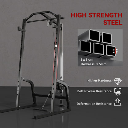 SPORTNOW Power Cage Rack with 15-Level Squat Rack, Cable Crossover Machine Pulley System, Pull up Stand and Push up Stand