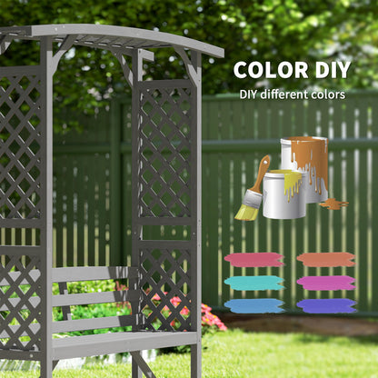 Outsunny Garden Bench, Wooden Garden Arbour with Seat for Vines/Climbing Plants, Grey