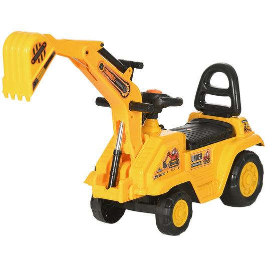 2 in 1 Toddler / Kids Ride On Tractor Pull Cart with Bucket, Under Seat Storage, Horn, High Backrest, for 1.5-4 Years Old, Yellow