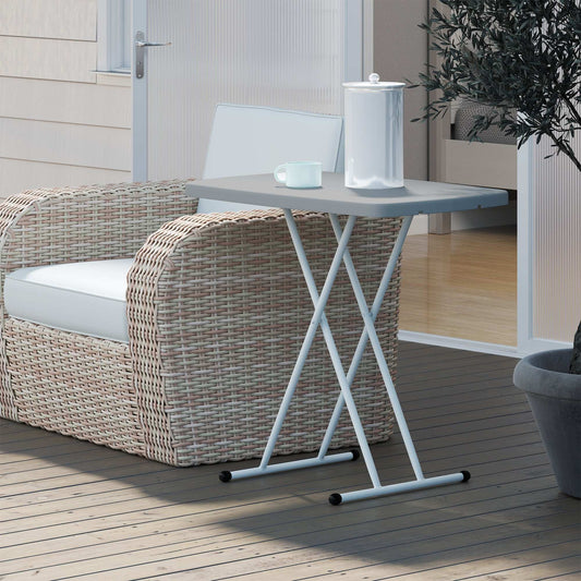 Outsunny Portable Folding Coffee Table, Height Adjustable Garden Table Bistro Table with HDPE Top and Metal Frame for Balcony Poolside Deck