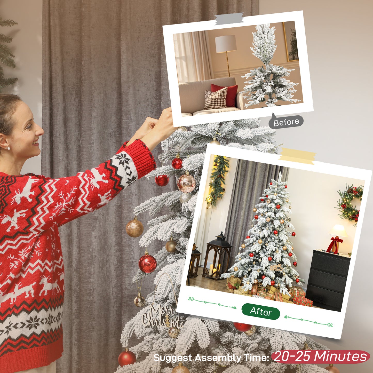 6ft Super Flocked Christmas Tree - Green/White