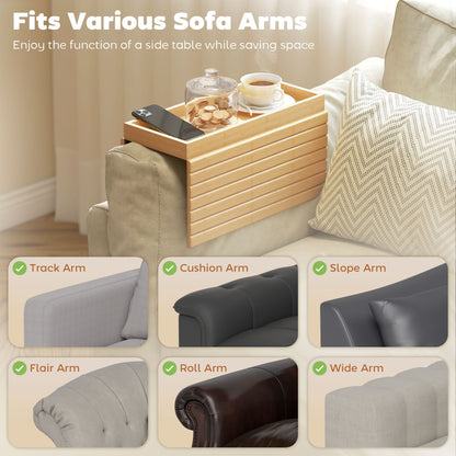 Bamboo Sofa Arm Tray | Foldable | 2cm Recessed Anti-Slip Tray | Drinks & Snacks | No Assembly | Natural Wood Finish
