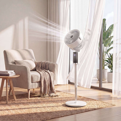 Pedestal Standing Fan | 20dB Sleep Mode | 8 Speeds | 9.5m³/min Airflow | 3D Oscillation | Aromatherapy Pad | Blue Mood Light | Detachable Grill | 5m Remote | 12H Timer | 50W | 110cm | White