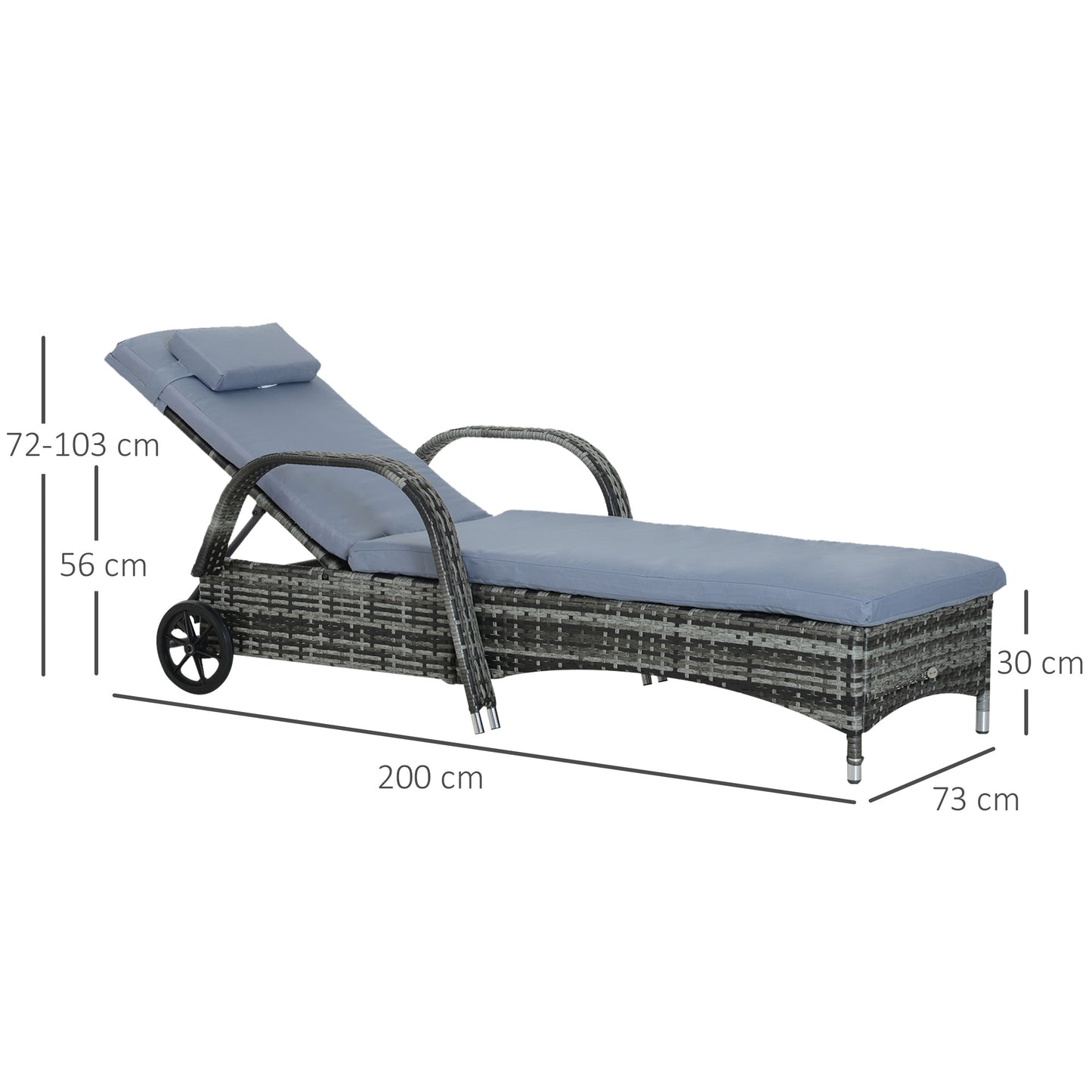 Outsunny 2 Piece Rattan Sun Lounger Recliner Bed Reclining Chair Patio Garden Outdoor Wicker Weave Adjustable Headrest with Fire Retardant Cushion – Grey