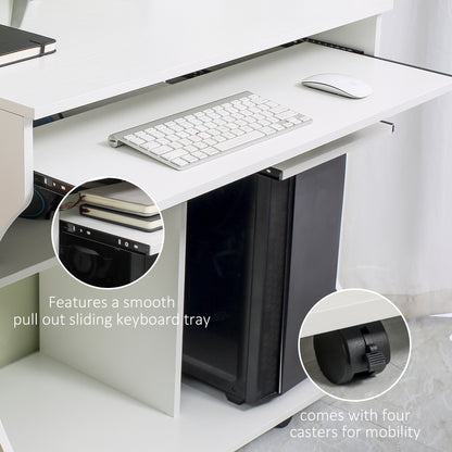 Multi-Storage Compact Work Desk, with Wheels - White