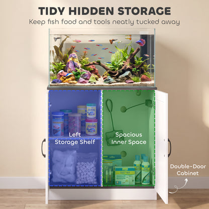 20-29 Gallon Aquarium Stand | White & Black Fish Tank Cabinet | Storage | UK Power Hub | USB & Type-C Charging