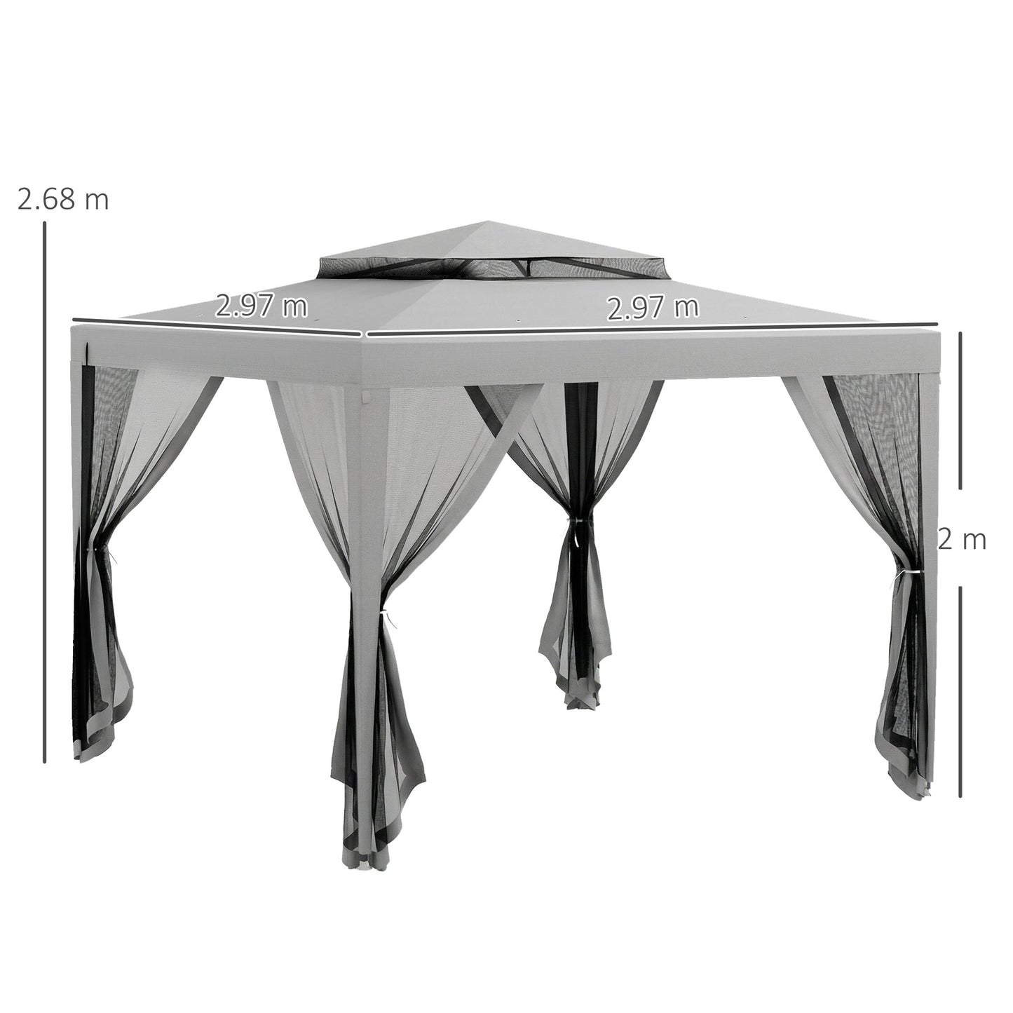 Outsunny 3 x 3 m Gazebo, Netting Party Tent, Patio Canopy Outdoor Event Shelter with Double Tier Roof