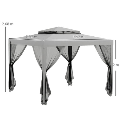 Outsunny 3 x 3 m Gazebo, Netting Party Tent, Patio Canopy Outdoor Event Shelter with Double Tier Roof