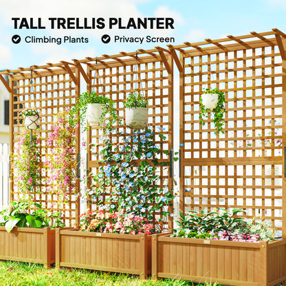 Raised Bed with Drainage Holes, Wood Planter with Trellis for Climbing Plants to Grow Vegetables, Flowers, Yellow