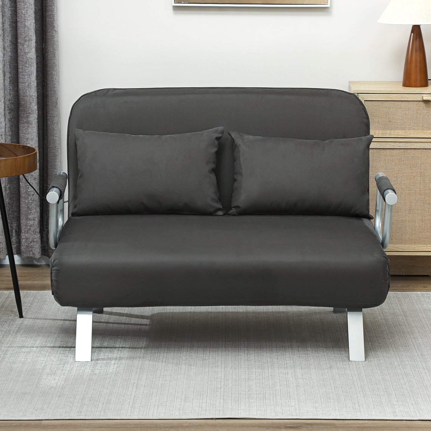 Two-Seater Click-Clack Sofa Bed  - Charcoal Grey