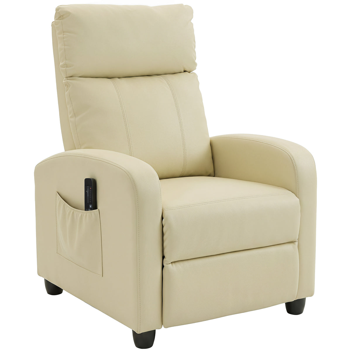 PU Leather Reclining Massage Armchair | 8 Modes 5 Intensity Levels | 2 Vibration Points | 150° Recline with Footrest | Remote Control | Side Pocket | 120kg | 68x88x98cm | Cream / Brown
