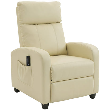 PU Leather Reclining Massage Armchair | 8 Modes 5 Intensity Levels | 2 Vibration Points | 150° Recline with Footrest | Remote Control | Side Pocket | 120kg | 68x88x98cm | Cream / Brown