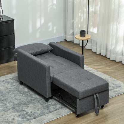3-In-1 Chair Bed, Convertible Sleeper Chair with Adjustable Backrest, Pillow and Footrest for Living Room, Dark Grey