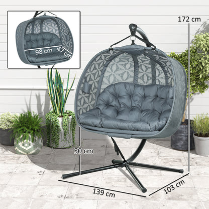 Outsunny Outdoor Double Hanging Chair with Cushion and Cup Holders, Charcoal Grey