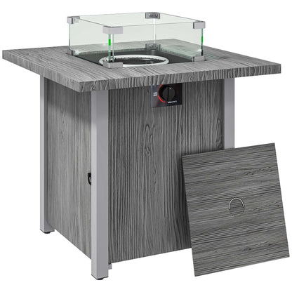 Outsunny 71cm 50,000 BTU Gas Fire Pit Table with Cover and Glass Screen - Dark Grey