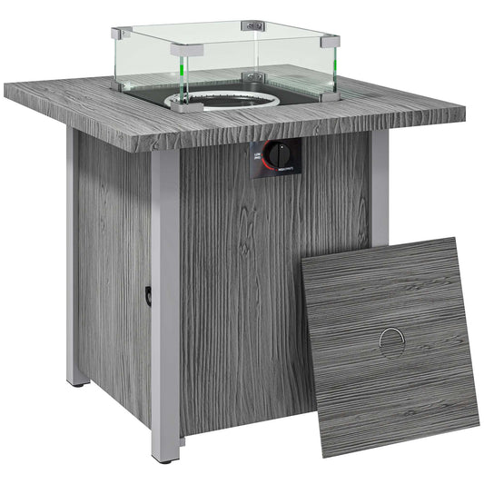 Outsunny 71cm 50,000 BTU Gas Fire Pit Table with Cover and Glass Screen - Dark Grey