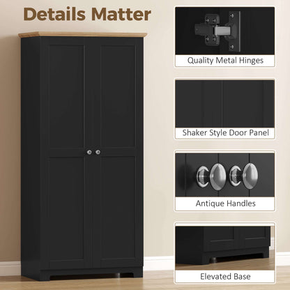 Freestanding Kitchen Cupboard | 172cm | 4 Shelves | 2 Doors | Wall Fixings | 30kg per Tier | MDF | Black