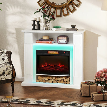 6142 BTU Electric Fireplace and LED Mantel, 17-27°C - White