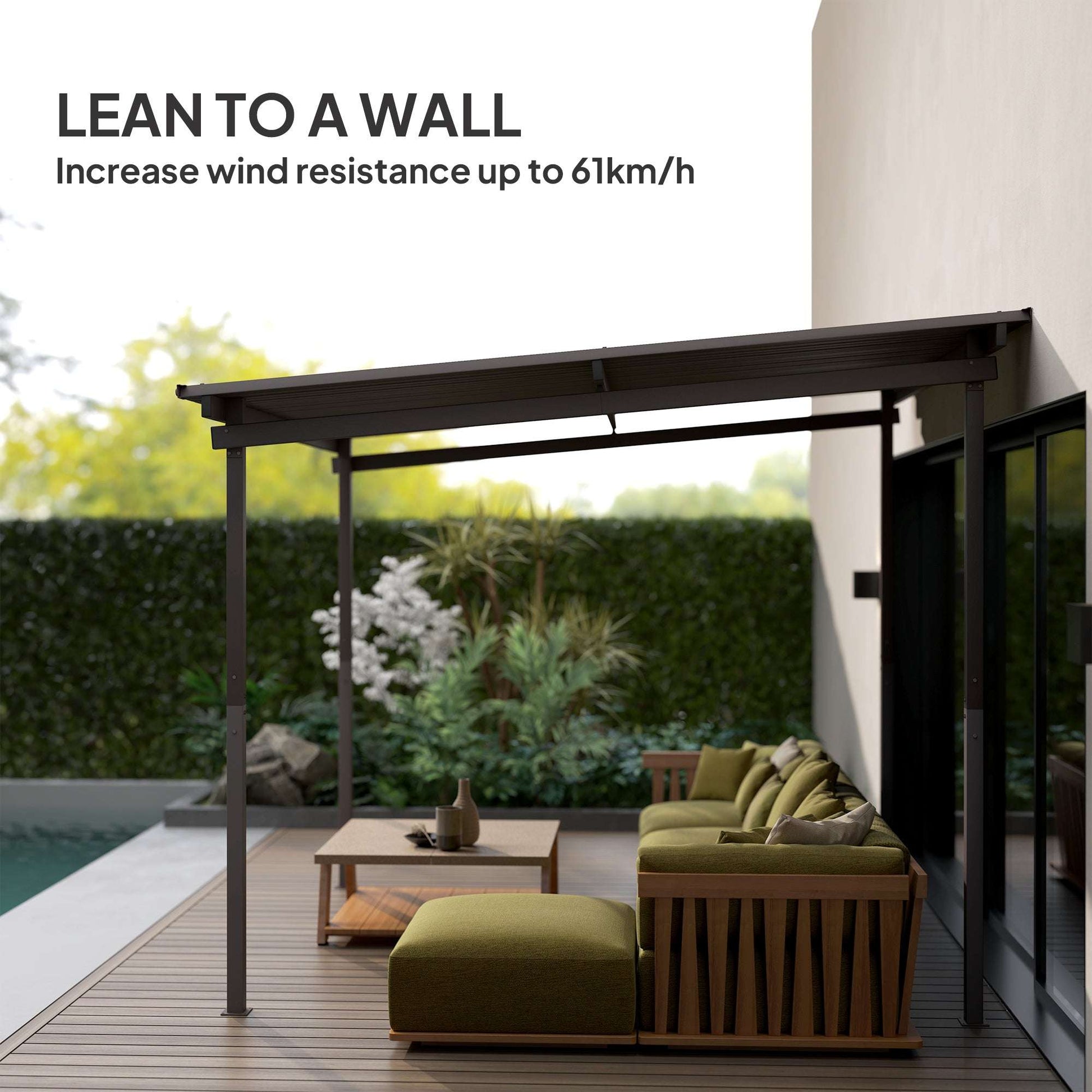 3 x 3(m) Garden Pergola with Waterproof Metal Roof, Lean to Pergola Hardtop Gazebo, Wind-resistant Outdoor Sun Shade, Easy to Assemble