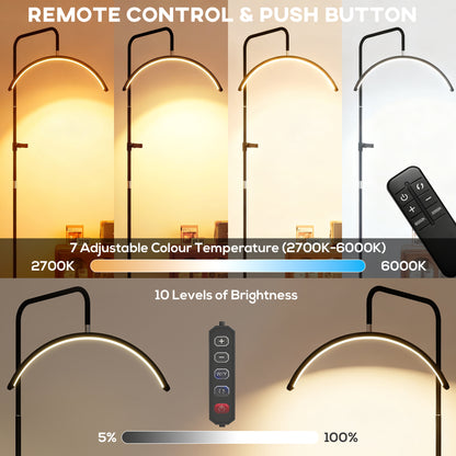 Half Moon Lash Light, Beauty Floor Lamp with 350° Rotatable Head, 7 Colour Temperature and Phone Holder, Dimmable Standing Lamp for Eyelash Extension, Tattoo, Nails, Skincare, Black