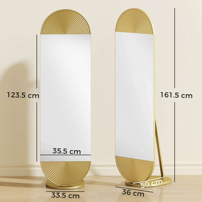 Wavy Full Length Mirror | 50x161.5cm | Gold Tone | Metal Frame & Base | Shatter-Proof Glass | Free Standing
