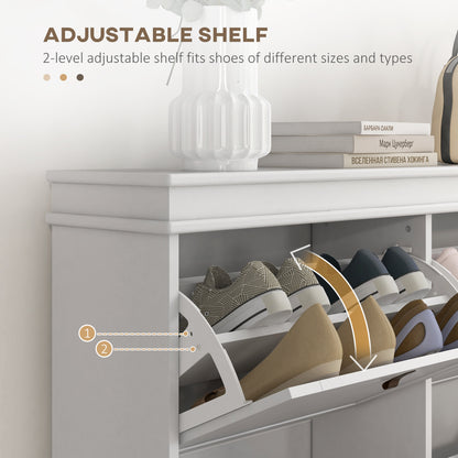 Slim Shoe Cabinet | 4 Drop-Down Doors | 16-20 Pairs | Adjustable Shelves | Anti-Tip | White | 105x24cm